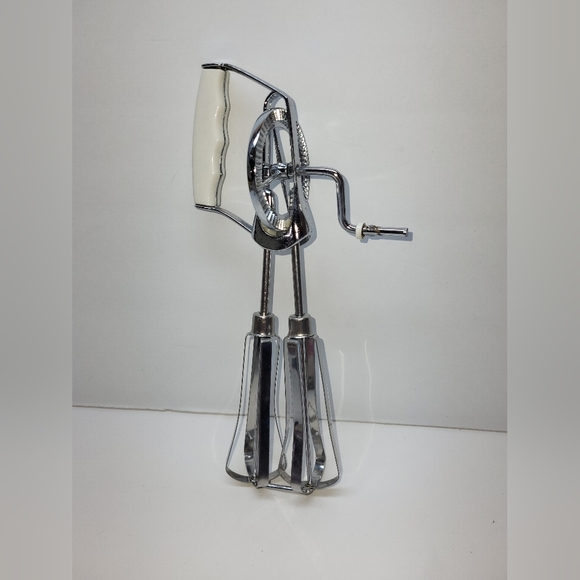 Kitchen Vintage Stainless Steel Old School Mechanical Hand Mixer White Handle Eggbeater Poshmark